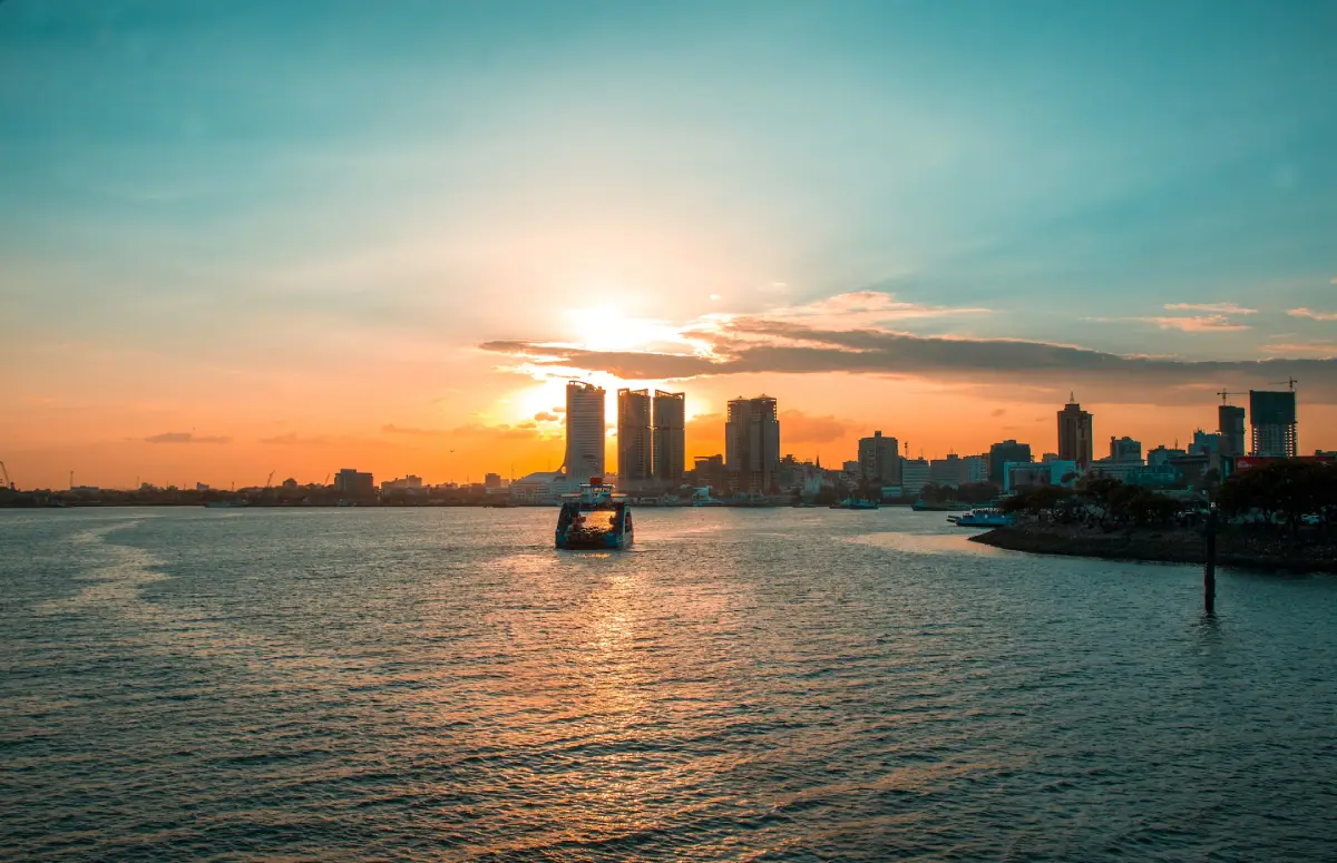 Overview of Dar es Salaam City from the sea on a sunset safarisoko